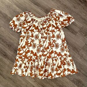 Lulus Lush White and Brown Floral Print Babydoll Dress